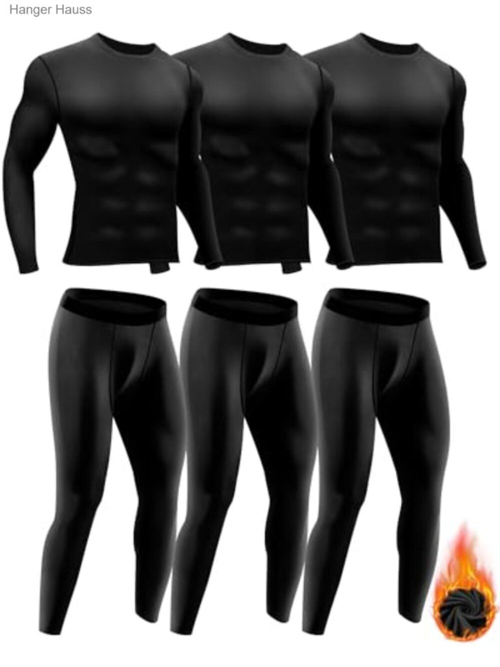 Men's Thermal Underwear Set Fleece Lined Polyester Spandex Base Layer 3 Pack